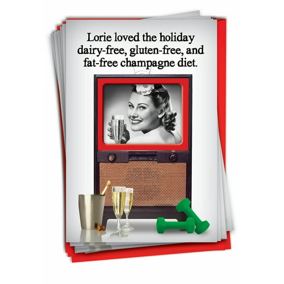 12 Funny Christmas Cards Pack (1 Design, 12 Cards) - Champagne Diet B6523