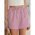 thumbnail image 6 of ANRABESS Boxer Shorts for Women Gingham Plaid Drawstring Lounge Shorts with Pockets, Elastic Waist Summer Pajama Beach Shorts Red White Stripe X-Large, 6 of 9