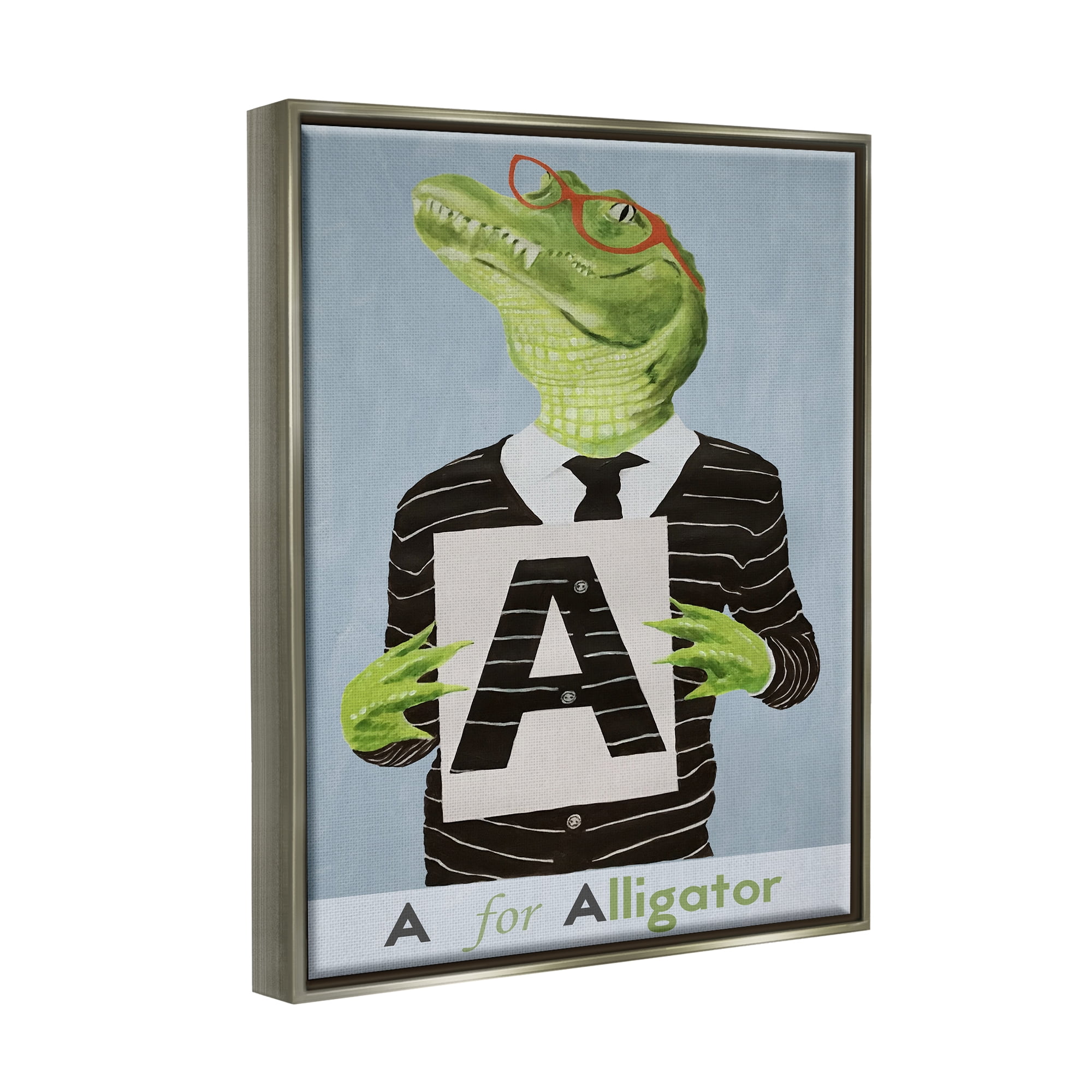Stupell Industries Educational A For Alligator Animals & Insects Painting Gray Floater Framed Art Print Wall Art, 25 x 31