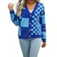 thumbnail image 1 of Cárdigan de Larga con Botones y Cuadros en Bloques de Color para Mujer, Suéteres de Punto A Cuadros, Ropa Y2K Azul S, 1 of 10