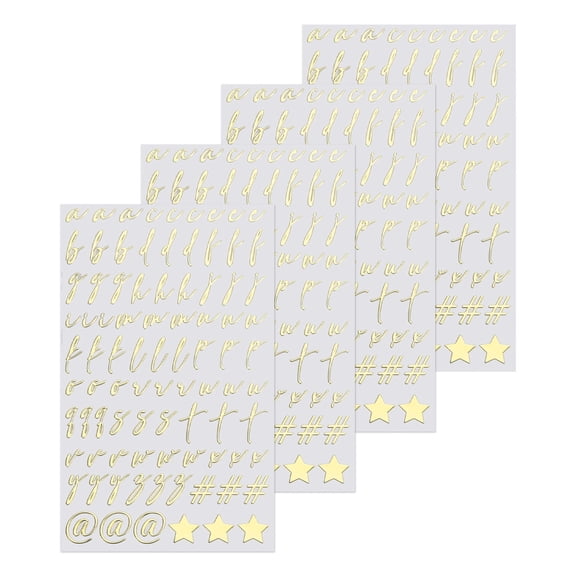 4 Sheets Cursive Letter Stickers for Resin Nails 3D Small Gold Alphabet Sticker Metallic Alloy for Epoxy Resin