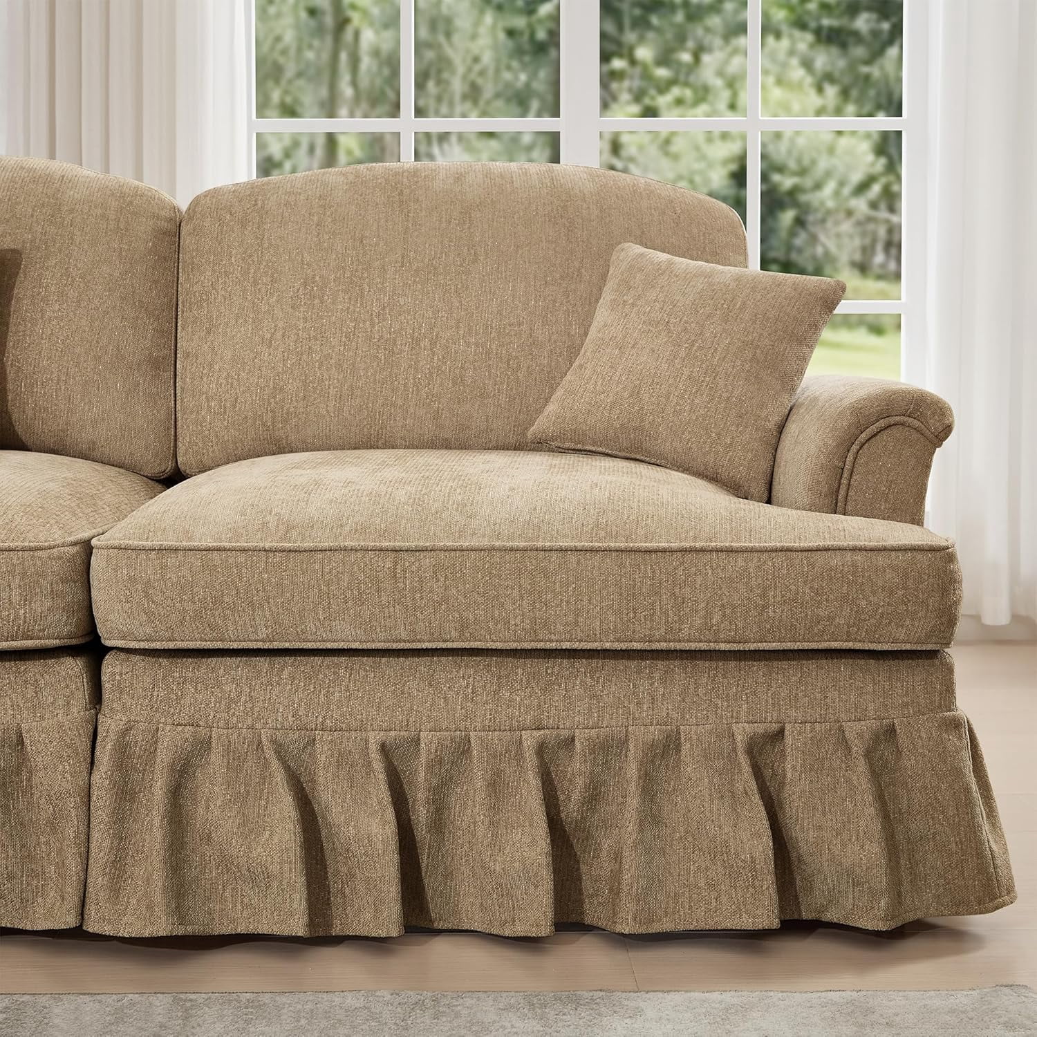 Modular Sectional Sofa, 3 Seat Sofa and 2 Seat Loveseat Sofa Sets with Removable Ruffles Pleats Skirts, Deep Seat Sofa for Living Room, Light Coffee