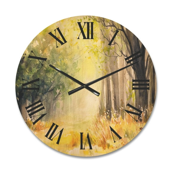 Designart 'Bright Sunshine Through The Yellow Forest Trees III' Traditional Wood Wall Clock