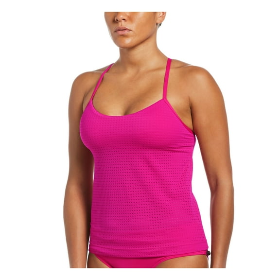 NIKE Women's Pink Stretch Pocketed Sporty Essential Tankini Swimsuit Top S