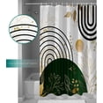 thumbnail image 3 of Green Black Gold Boho Shower Curtain Abstract Green Gold Leaves Plant Modern Waterproof Bath Curtain for Bathroom,Mid Century Gold Green Geometric Shower Curtain Set with Hooks 72x84 Inch, 3 of 6