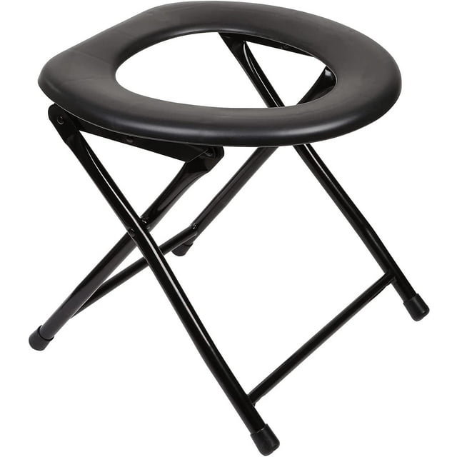 Portable Camping Toilet Chair - Folding Bedside Commode - Stainless Steel - 37 cm Tall