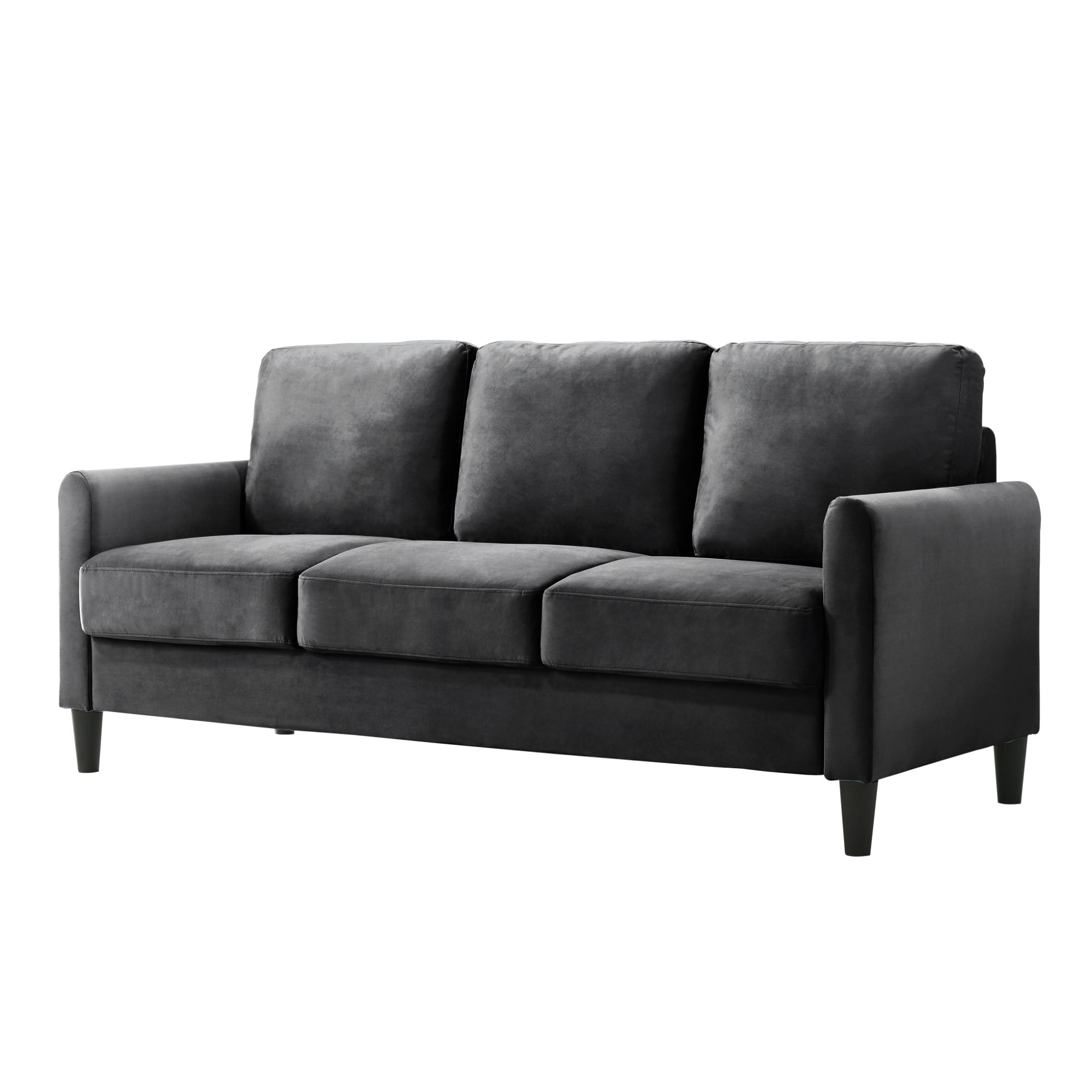 Home Design Airell Velvet Arm Sofa with Plush Armrests and Sleek Black Legs, Modern Upholstered Design for Living Room, Dark Gray