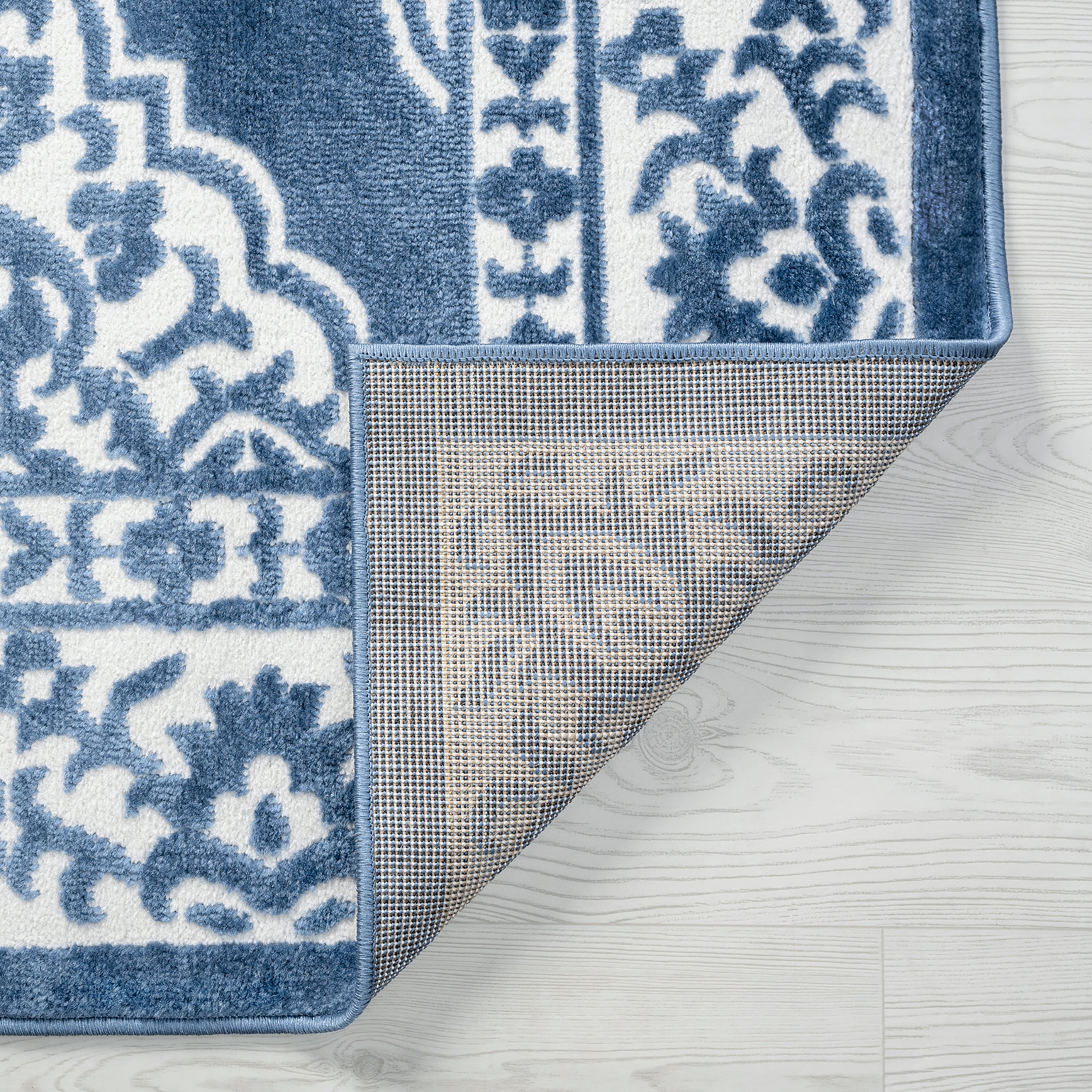 Transitional 2x8 Area Rug (2'3'' x 7'3'') Floral Blue, White Indoor Runner Easy to Clean