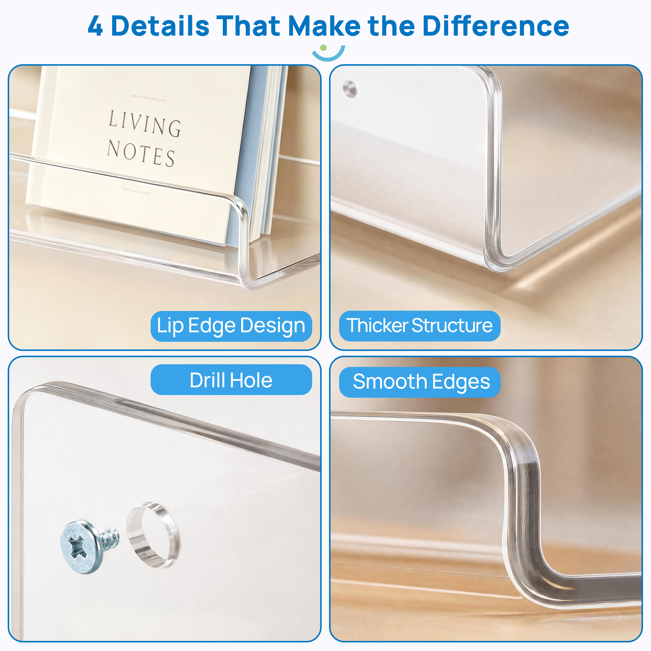 Sindcom 15-Inch Acrylic Floating Shelves, 5-Pack, Clear photo 4