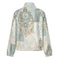 thumbnail image 6 of Jackets for Women Winter Coat Jackets Flannel Stand Collar Jacket(Elegant Blue Gold Damask Pattern,Size:S-4XL), 6 of 7