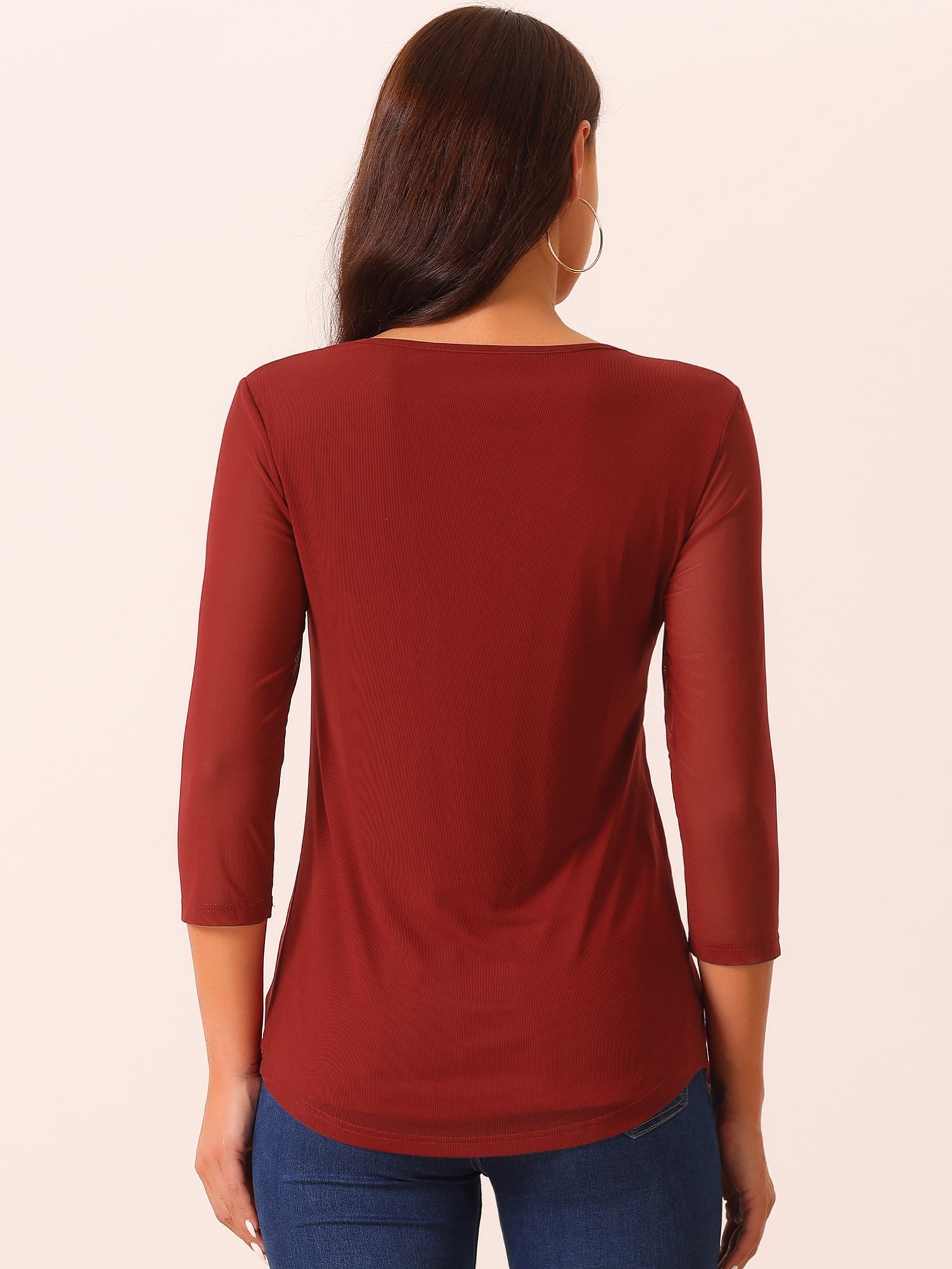 DARING DIVA Pleated Double Layers Mesh Blouse L Wine Red