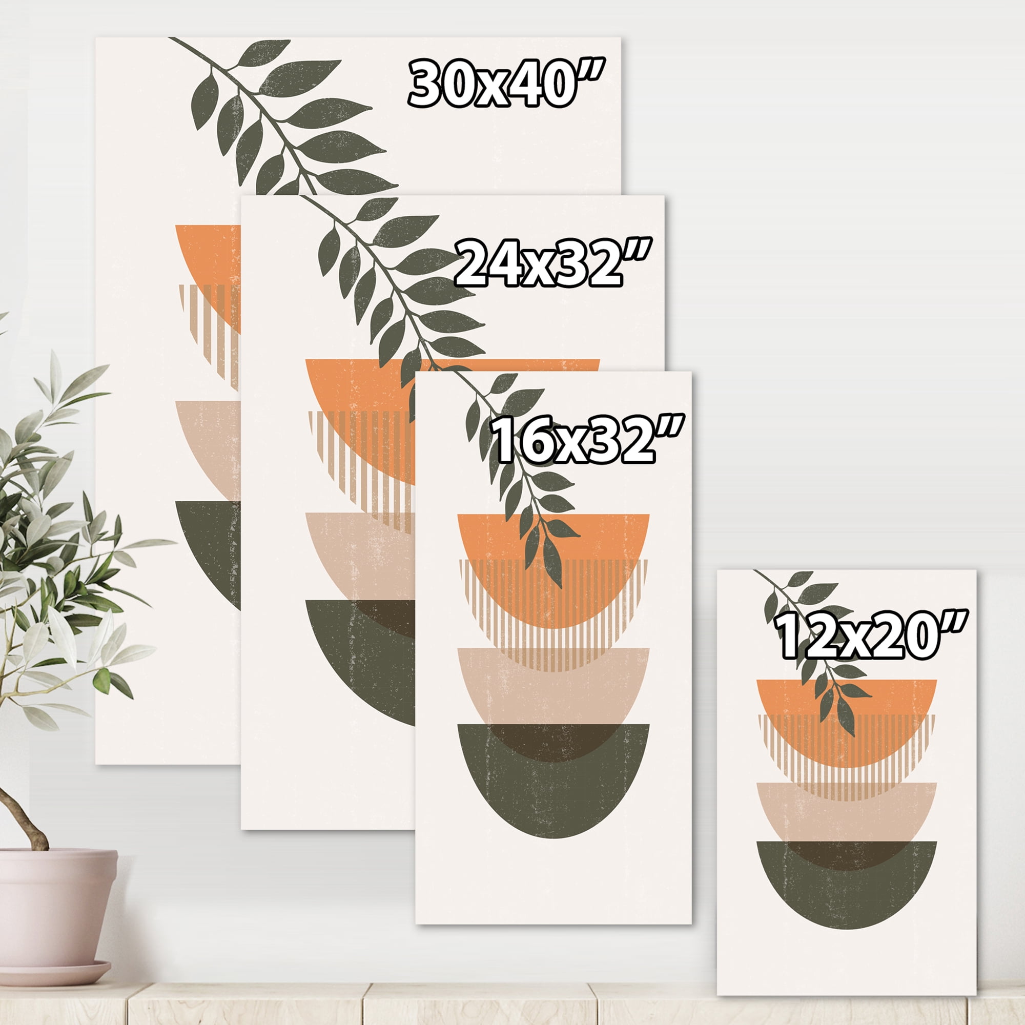 Abstract Geometrical Moon and Sun With Leaf II 8 in x 12 in Painting Canvas Art Print, by Designart