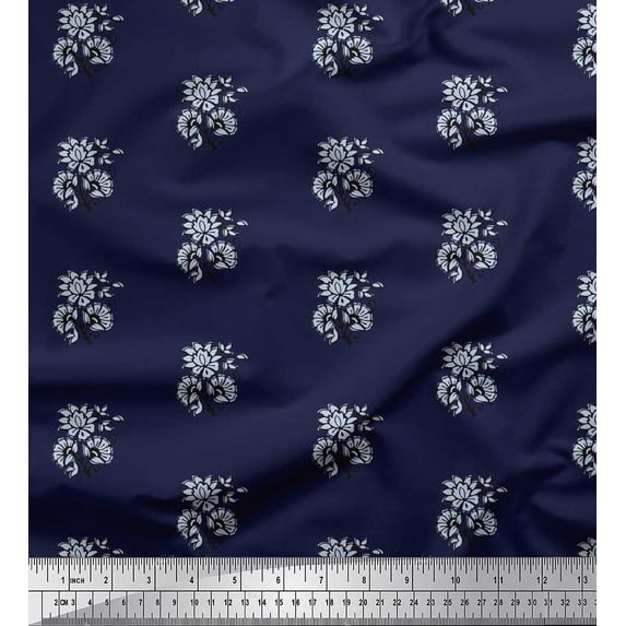 Soimoi Silk Fabric Floral Block Print Fabric by The Yard 42 Inch Wide