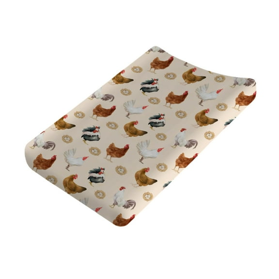 Watercolor Hen Rooster Eggs Baby Changing Pad Covers Chicken Diaper Changing Table Sheets for Boy Girl Farm Birds Soft Stretchy Change Table Mats 32''x16''