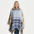 thumbnail image 4 of Women's Plaid Hooded Cape Shawl Blanket Poncho Hoodie Cape Shawl with Tassels - Gray, 4 of 5
