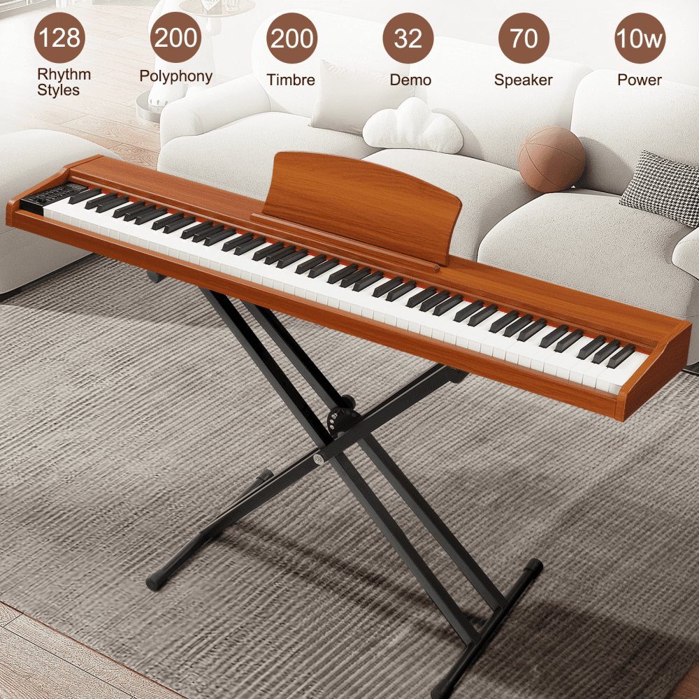 Tcbosik 88 Key Semi-Weighted Keyboard with Stand and Headphone, Full Size Portable Digital Piano with MIDI Bluetooth, Triple Pedals and Other Accessories, Walnut