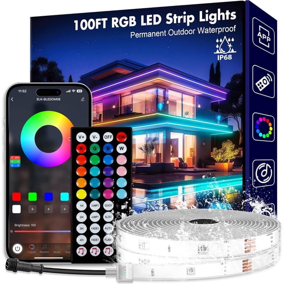 100Ft Outdoor Waterproof LED Strip Lights,Music Sync RGB IP65 Led Lights with App Control and Remote,Color Changing Waterproof Led Rope Lights for Outdoor,Balcony,Roof,Garden,Stairs Party