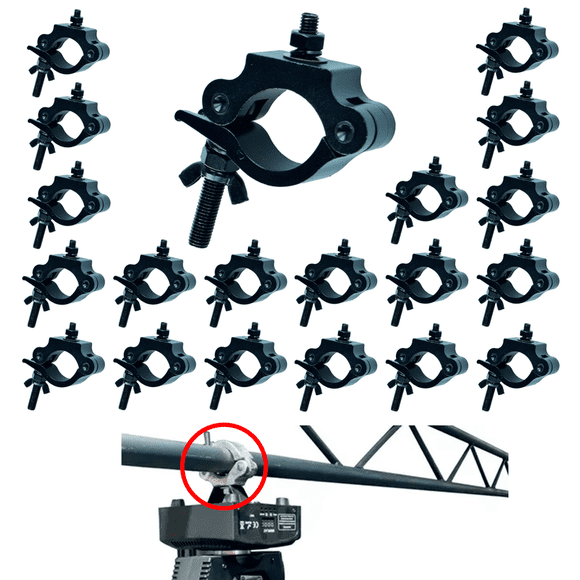 20 Gancho Abrazadera Reforzada de Aluminio Para Luz Escenario Negro Tubo 1.5 a 2