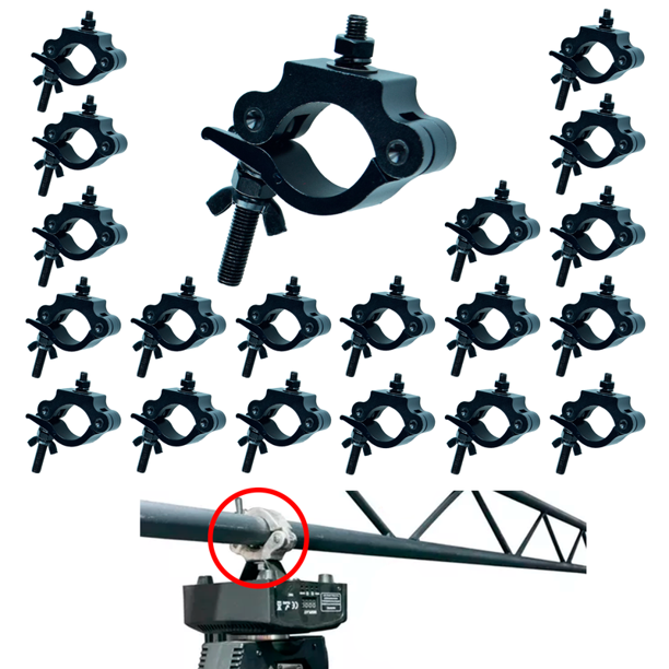 20 Gancho Abrazadera Reforzada de Aluminio Para Luz Escenario Negro Tubo 1.5 a 2