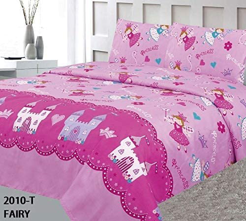Twin flat bed sheet with matching pillowcase fairies and flowers