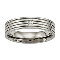 Titanium Polished Grooved Comfort Back CZ Ring