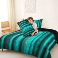 thumbnail image 4 of Manfei Pixel Vertical Streak Full Size Comforter Sets, Teal Block Bedding Comforter Set, Teal Black, Black Reversible 3 Pieces, 1 Comforter and 2 Pillowcases, 4 of 6
