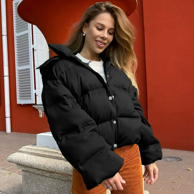Women Puffer Down Jackets No Hood Long Sleeve Windproof Padded
