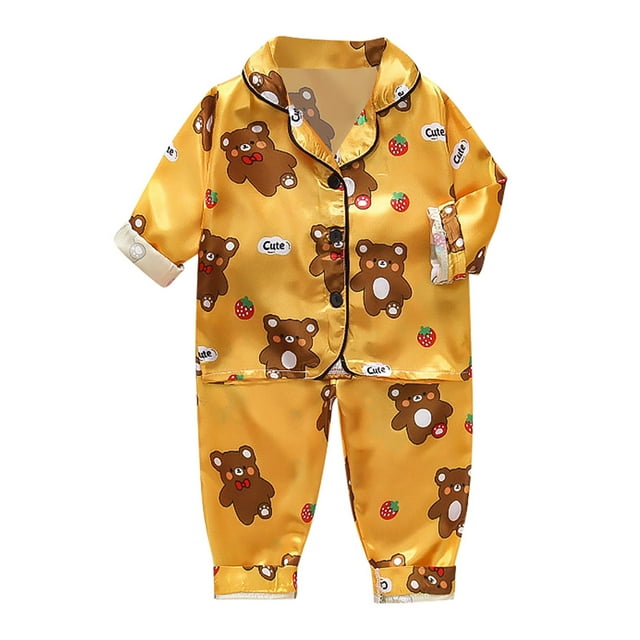 Ensemble de Pyjama en Soie pour Fillette, Ensemble de Sommeil à Boutons avec Motifs, Ensemble de Pyjama Mode pour Filles, Pyjama pour Enfants 3T 4T