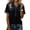 Black, variant on Denim Collar Short Sleeve Shirts for Womens Button Up V Neck Tops Casual Streetwear Patch Work Tees,Black XL