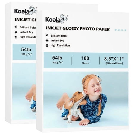 200 Sheets Koala 54lb Glossy Photo Paper 8.5x11 Glossy Photograohy Paper 200gsm 11Mil for Inkjet Printer Epson,Canon,HP