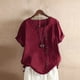 thumbnail image 3 of Túnica boho de algodón y lino para mujer en tallas grandes: blusa informal holgada y transpirable, manga 3/4, cuello redondo, tallas S-5XL., 3 of 3