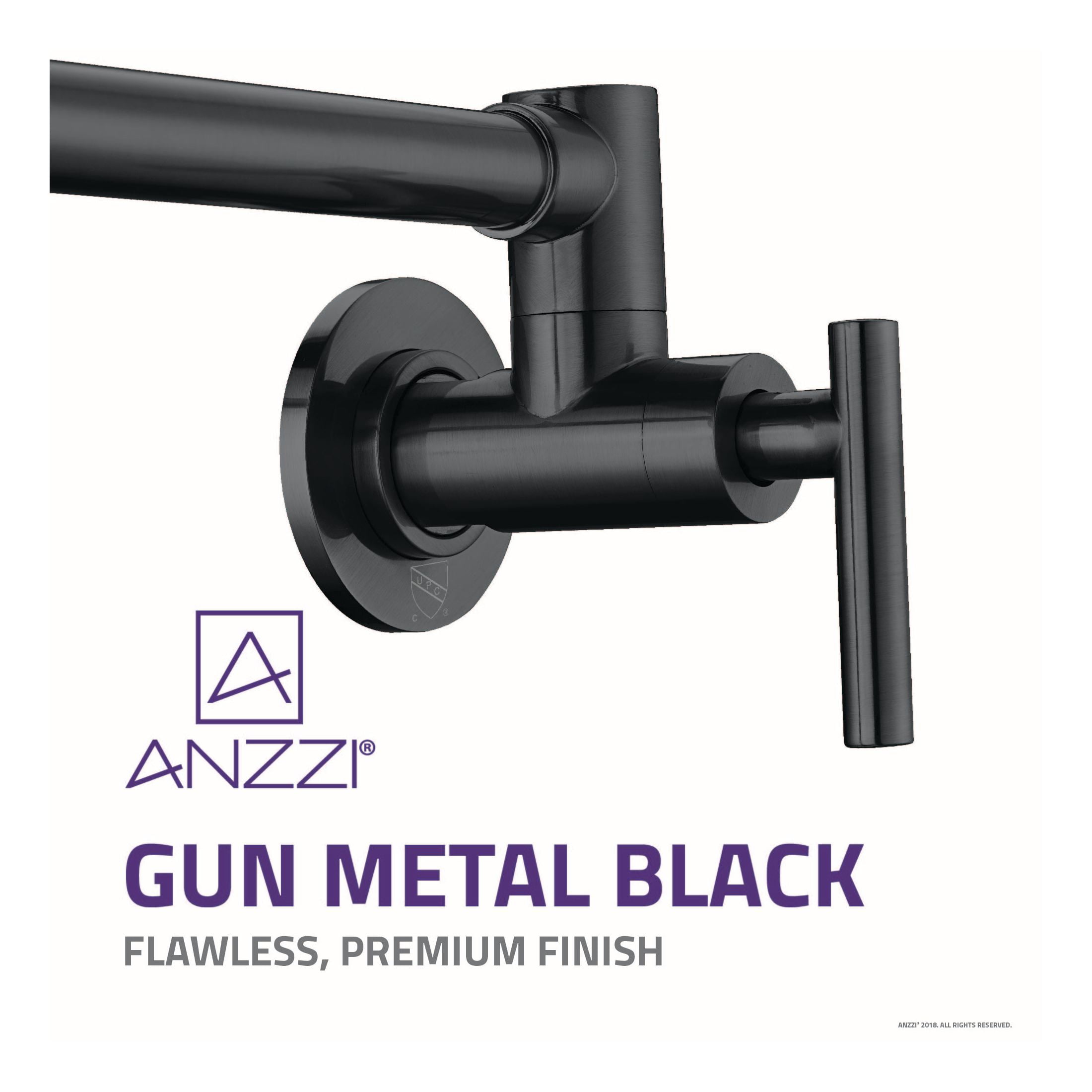ANZZI Wall-Mounted Pot Filler Braccia Series 24 in. Gunmetal Black