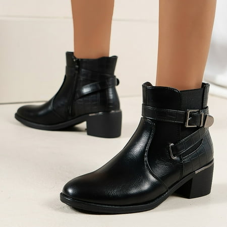 

Cathalem Winter Boots for Women Women Ankle Boots Retro Pointed Toe Block Heel Leather Womens Booties And Boots Size 11 Black 6.5