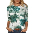 thumbnail image 2 of Hauts pour Femmes Mode Imprimée T-shirt Ample Manches 3/4 Blouse Col Rond Hauts Décontractés Hauts de Sortie pour Femmes en Liquidation, 2 of 5