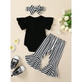 thumbnail image 3 of Wassery Newborn Baby Girls Jumpsuits Set Ribbed Ruffle Short Sleeve  Crew Neck Romper Floral Print Flare Pants with Headband 3Pcs Summer Set 0-18M, 3 of 9