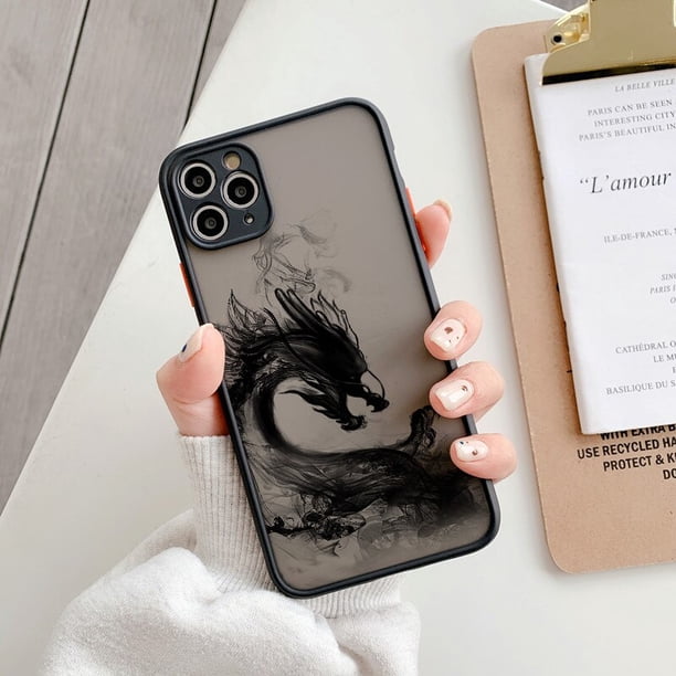Funda de teléfono con pintura de pincel de tinta con patrón de dragón, cubierta trasera dura para iPhone X, XR, XS MAX, 7, 8 Plus, SE 2020, 12, 13, 14, 11 Pro Max Fivean unisex