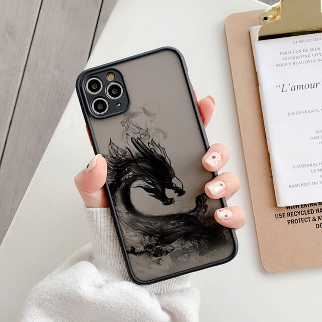Funda de teléfono con pintura de pincel de tinta con patrón de dragón, cubierta trasera dura para iPhone X, XR, XS MAX, 7, 8 Plus, SE 2020, 12, 13, 14, 11 Pro Max Fivean unisex