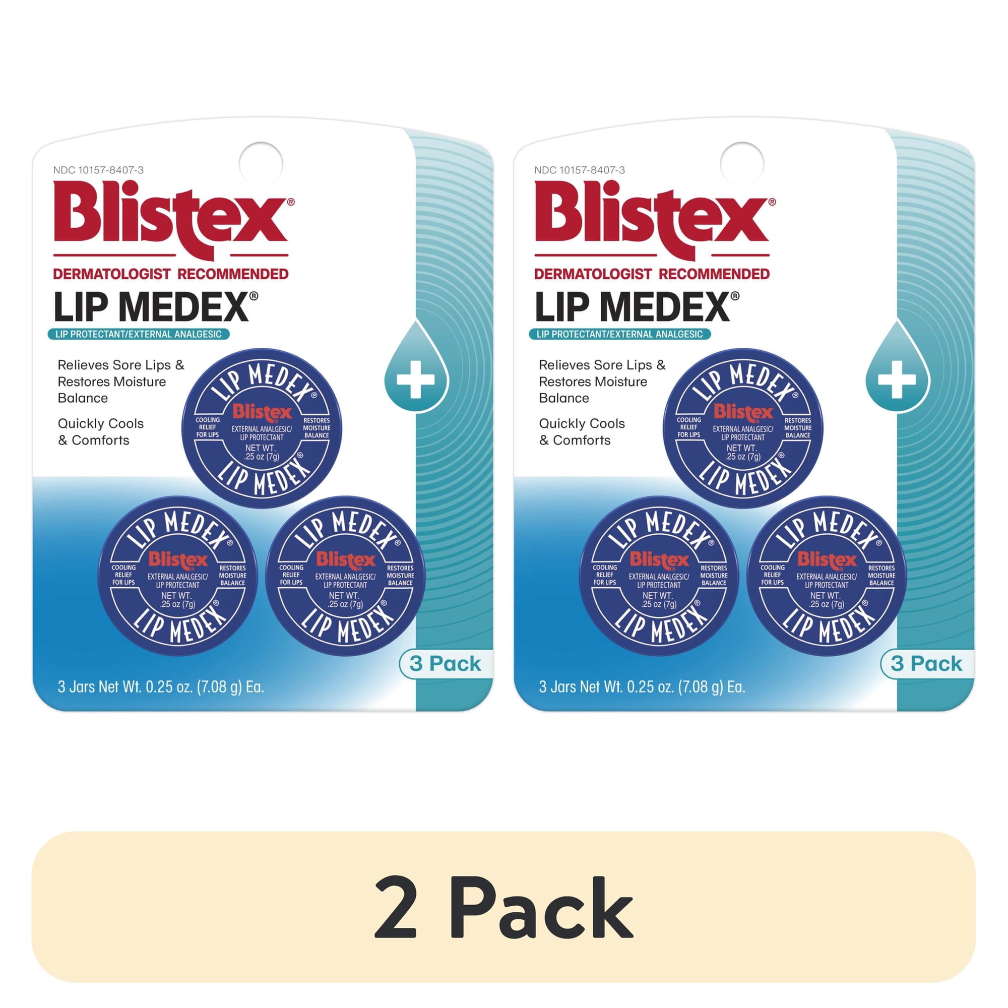 (2 pack) Blistex Lip Medex, Lip Protectant/External Analgesic, Relieves Sore Lips & Restores Moisture Balance, 0.25 Ounce Jar - 3 Count