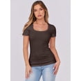 thumbnail image 6 of ANRABESS Short Sleeve Tops for Women Trendy Scoop Neck Summer Tops Shirts Ribbed Knit Slim Fitted Basic Tees Spring Casual Clothes Brown Medium, 6 of 9