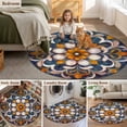 thumbnail image 5 of Vintage Flower Pattern Round Rugs for Living Room 3ft White Orange Flower Blue Background Non Slip Circle Rug Washable Low-Profile Indoor Carpet for Bedroom, Dining Room, Bathroom, 5 of 9