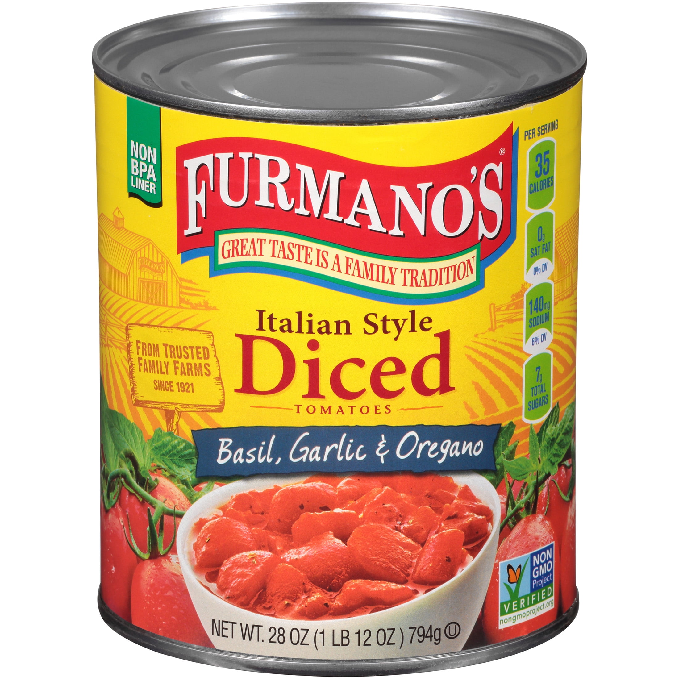 (2 pack) Furmano's Italian Style Diced Tomatoes with Basil Garlic & Oregano 28oz, Can