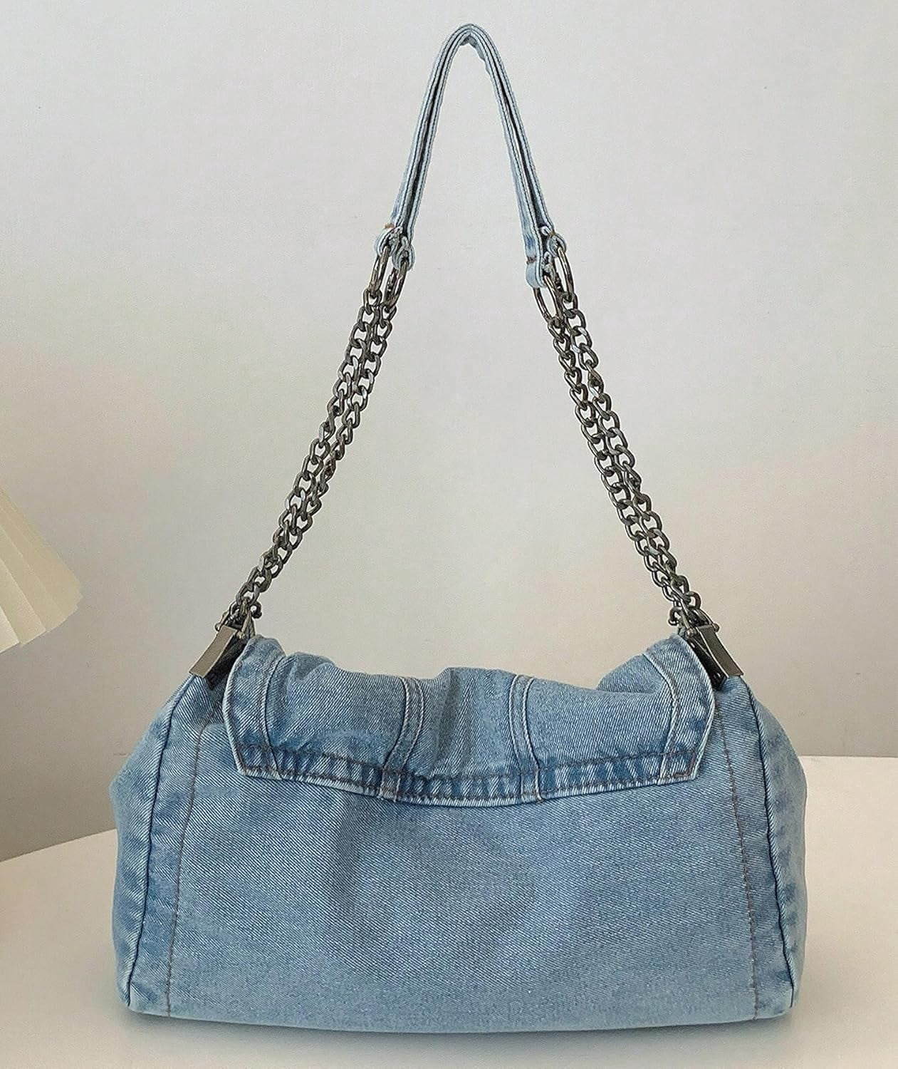 Denim Tote Bag for Women Fashion Adjustable Chain Shoulder Handbag Crossbody Bag Retro Zipper Hobo Purse