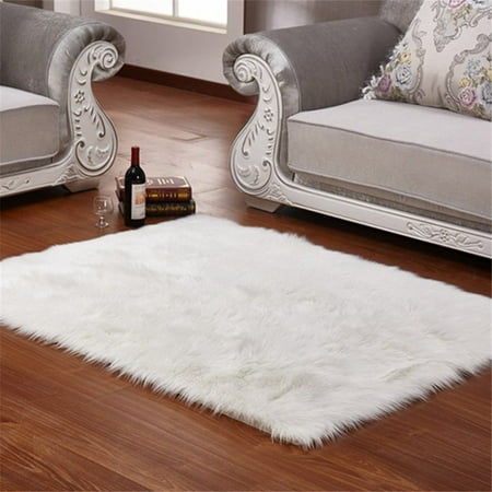 Fabricmcc Faux Sheepskin Area Rug Silky Shag Rug White Fluffy