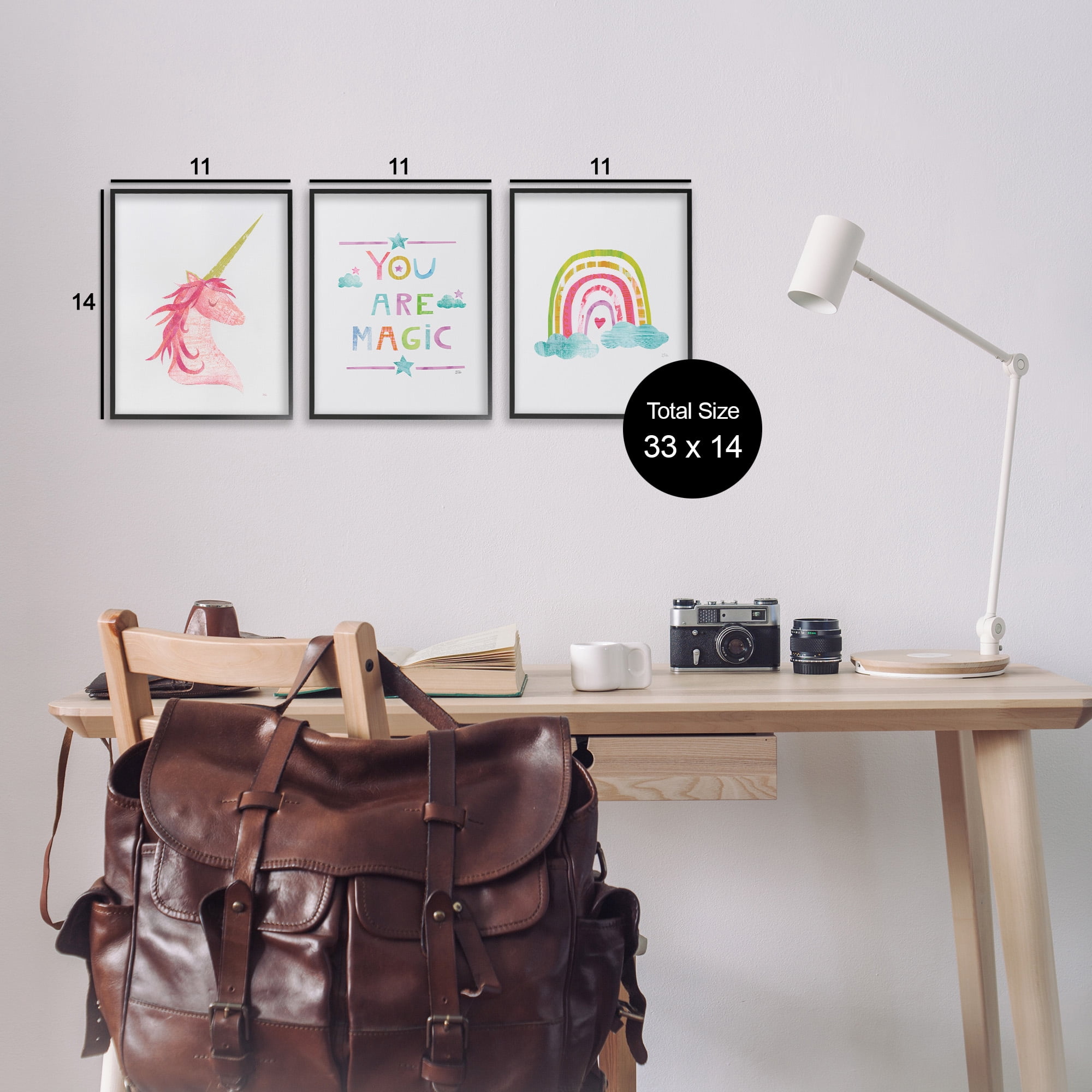 Stupell Industries You Are Magic Rainbow & Unicorn Art for Kids Painting Black Framed Art Print Wall Art, 11 x 14, Set of 3