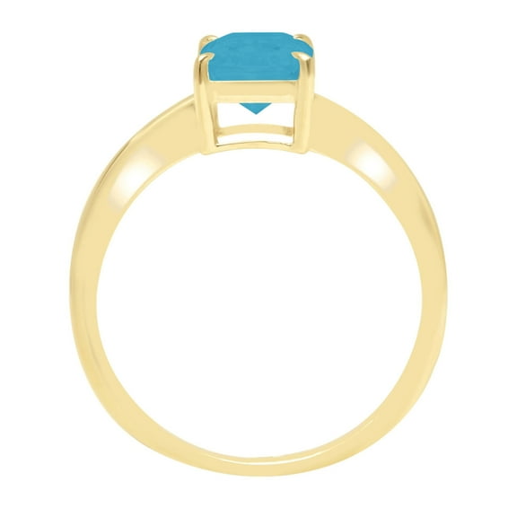 1 ct Radiant Cut Simulated Turquoise Solitaire Engagement Ring for Women in 14K Yellow Gold