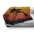 thumbnail image 2 of Silhouette Soft Flannel Fleece Throw Blanket, Graphic Savannah View with Bonsai and Animals Print, Cozy Plush for Indoor and Outdoor Use, 70" x 90", Orange Brown, by Ambesonne, 2 of 5