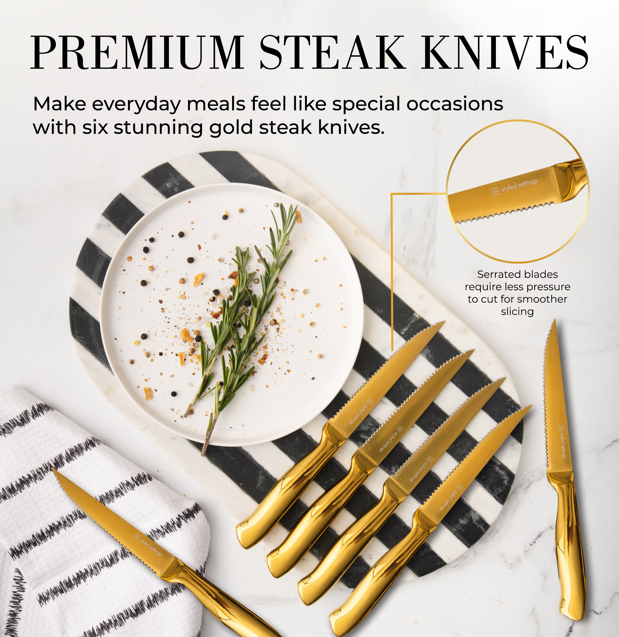 Black and Gold Knife Set with Block - 14 Piece Gold Knife Set with Sharpener Includes Full Tang Gold Knives and Self Sharpening Knife Block Set - Black and Gold Kitchen Accessories, Gold Kitchen Deco