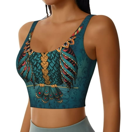 Picia Owl In Blue Sports Bra for Women Padded Strappy Sports Bras Medium Support Yoga Bra with Removable Cups Running Yoga Bra-Medium