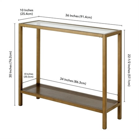 Henn Hart 36 Industrial Metal Brass Console Table With Mesh Shelf Canada 36 Industrial Metal Brass Console Table, 30 Cm Wide Console Table