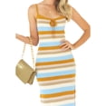 thumbnail image 7 of KelaJuan Women Spaghetti Strap Dress, Sleeveless Multi-Color Stripes Tie-Up One-Piece Bodycon Dress, 7 of 7